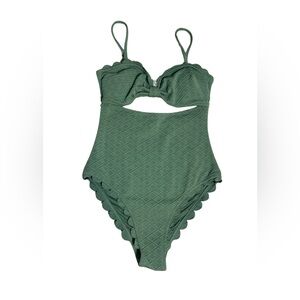 Women’s Green Scalloped One-Piece Swimsuit Adjustable Straps